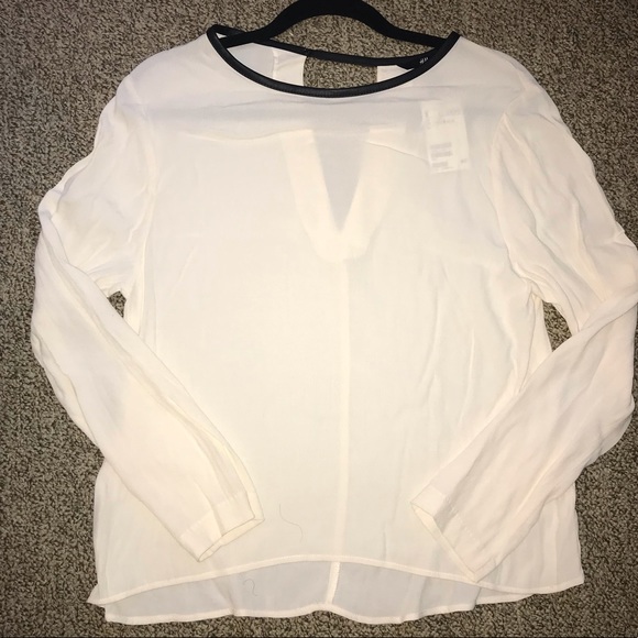 H&M Tops - H&M Lng Slve Cream Blouse w/faux black neck line